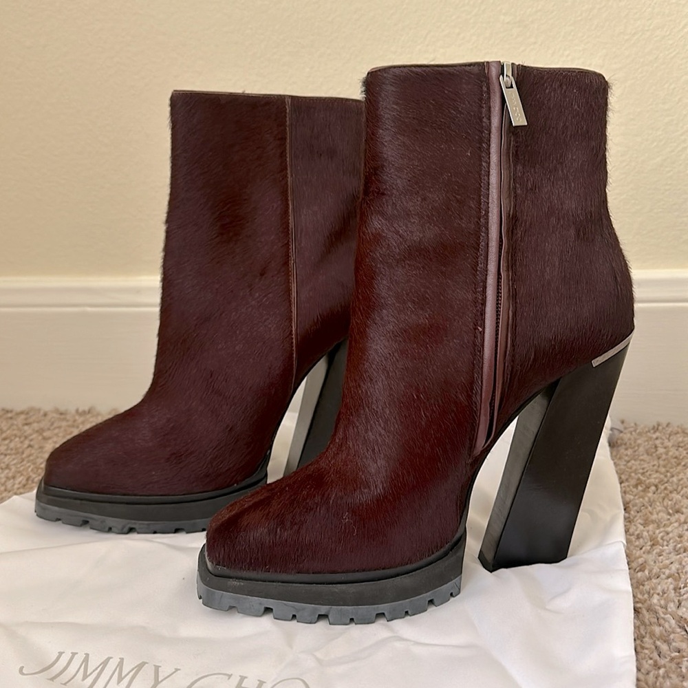 Jimmy Choo Madra 130 Bordeaux platform ankle boots